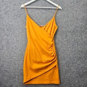 Ruched Mini Dress Womens Small Orange Strappy Surplice Slim Club Y2K Party ZARA